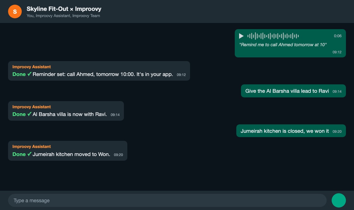 The personal assistant setting a reminder and moving leads from a WhatsApp group
